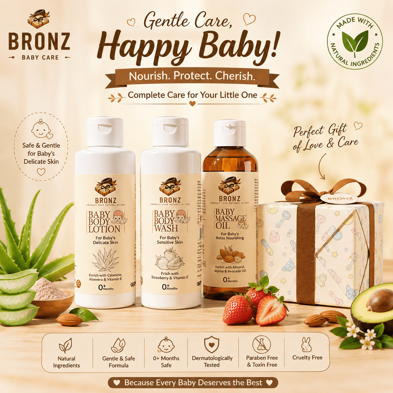 Bronz Baby Body Lotion(100ml), Massage Oil(100ml) & Body Wash(100ml) (For Soft & Healthy Skin) Gift Pack For Your Loved Ones - BRONZBronz Baby Body Lotion(100ml), Massage Oil(100ml) & Body Wash(100ml) (For Soft & Healthy Skin) Gift Pack For Your Loved OnesBaby careBRONZBRONZ5698562541Bronz Baby Body Lotion(100ml), Massage Oil(100ml) & Body Wash(100ml) (For Soft & Healthy Skin) Gift Pack For Your Loved Ones